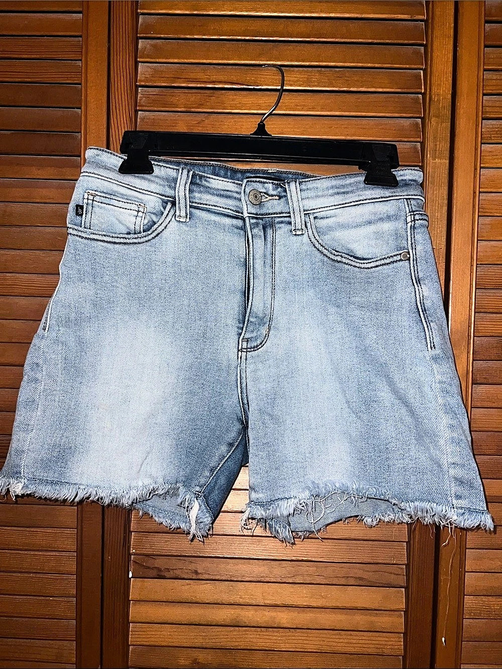 Judy Blue Meet Me in Paradise High Rise Dad Shorts Frayed Denim Jean Shorts in